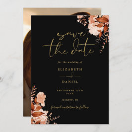 Rustikales Foto-Hochzeit mit Schwarz und Gold Save The Date