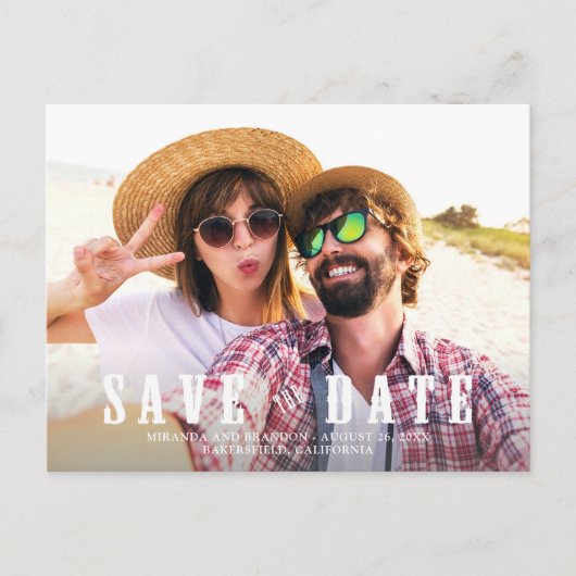 Rustikales Foto Hochzeit speichern Sie das Datum Ankündigungspostkarte (Vorderseite)
