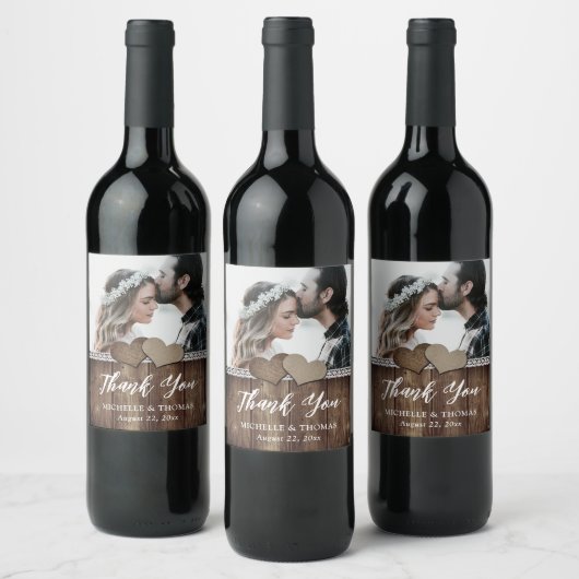 Rustikales Foto Hochzeit Wein Flaschen Etiketten (Flaschen)