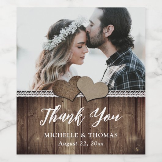 Rustikales Foto Hochzeit Wein Flaschen Etiketten (Einzelnes Label)