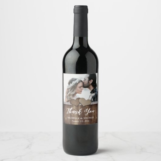 Rustikales Foto Hochzeit Wein Flaschen Etiketten (Vorderseite)