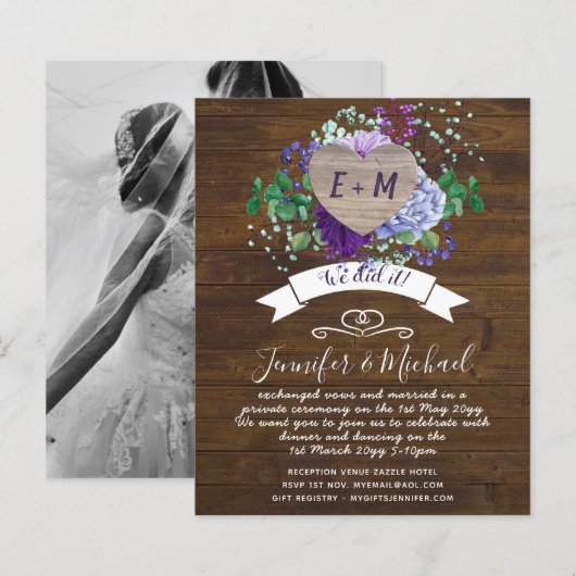 Rustikales FOTO Hochzeitsankündigung oder Einladun (Vorne/Hinten)