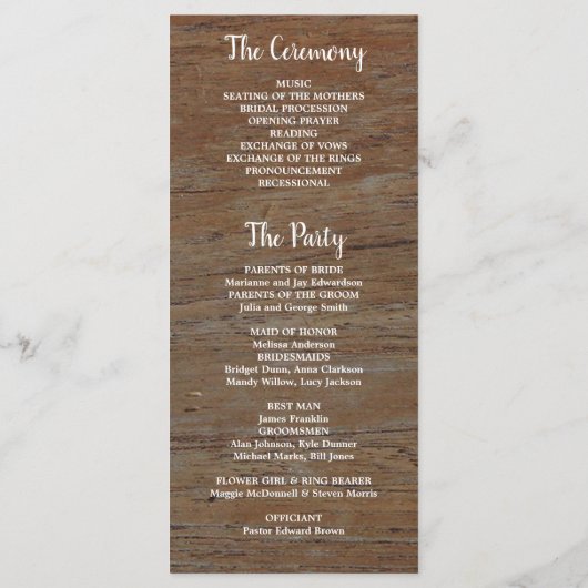 Rustikales Foto-Hochzeitsprogramm Programm (Rückseite)