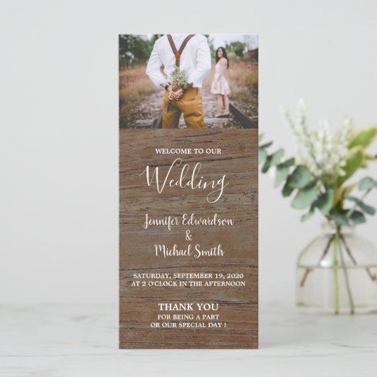 Rustikales Foto-Hochzeitsprogramm Programm (Stehend Vorderseite)