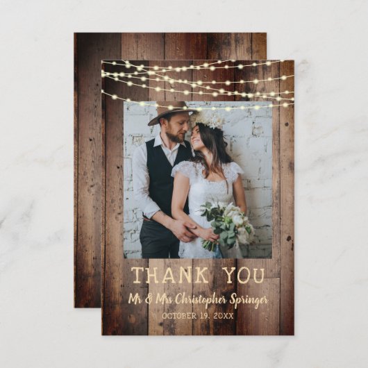Rustikales Foto-Hochzeitsstich aus Holz Dankeskarte (Vorne/Hinten)