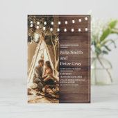 Rustikales Foto-Hochzeitsstimmung aus Holz Einladung (Stehend Vorderseite)