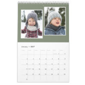 Rustikales Foto-Kollage-Grün in Monogramm Kalender (Jan 2027)