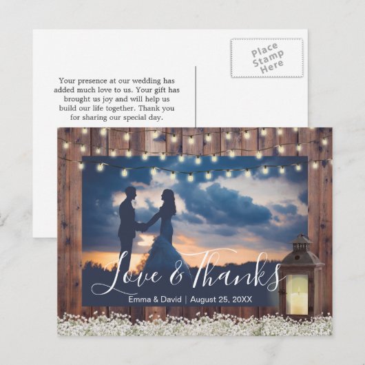 Rustikales Foto "Lantern String Lights" Vielen Dan Postkarte (Vorne/Hinten)