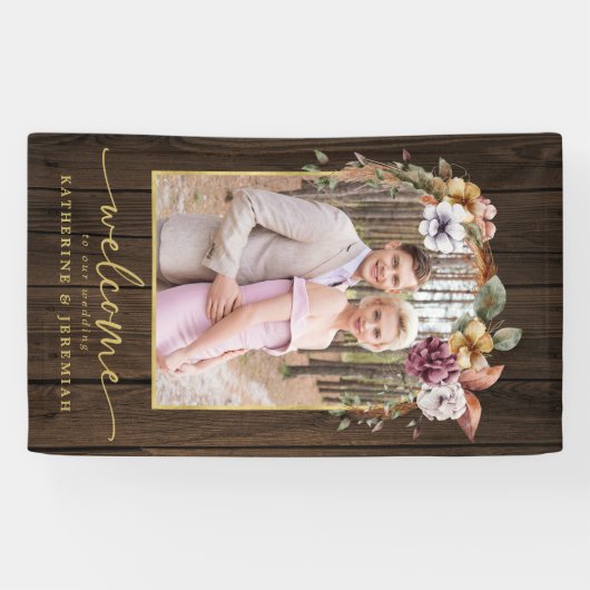 Rustikales Foto mit Blumenblättern Begrüßung Banner (Horizontal)