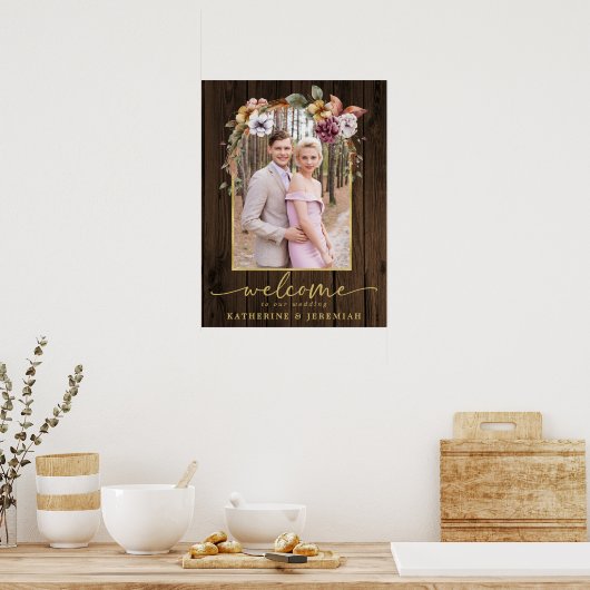 Rustikales Foto mit Blumenblättern Begrüßung Poster (Küche)
