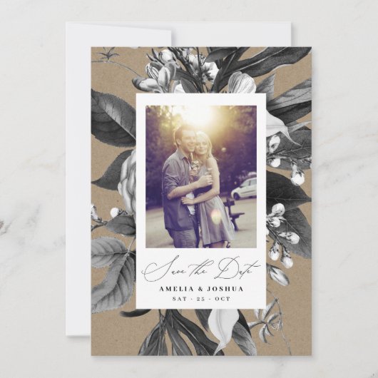 Rustikales Foto mit floraler Brauerei Kraft Save The Date (Vorderseite)