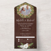 Rustikales Foto mit Holzkiefern Weihnachten Hochze All In One Einladung (Innen Boden)