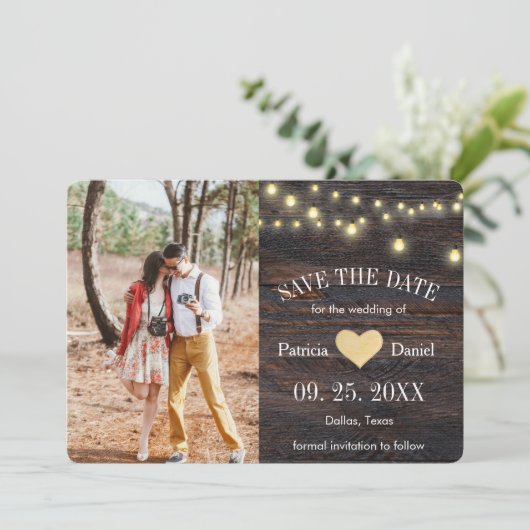 Rustikales Foto mit Holzstreichen Save The Date (Stehend Vorderseite)