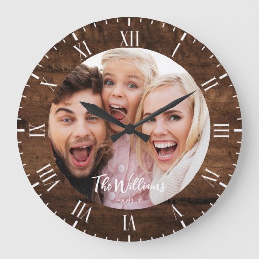 Rustikales Foto mit modernem Skript mit großer Uhr (Vorderseite)