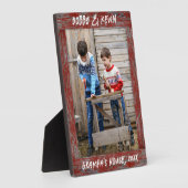 Rustikales Foto mit rotem erschüttertem Holztext Fotoplatte (Seite)