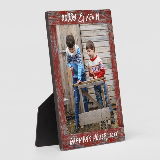 Rustikales Foto mit rotem erschüttertem Holztext Fotoplatte (Seite)