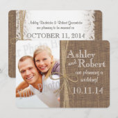 Rustikales Foto mit Spitzen und Bindfäden Save the Date (Vorne/Hinten)