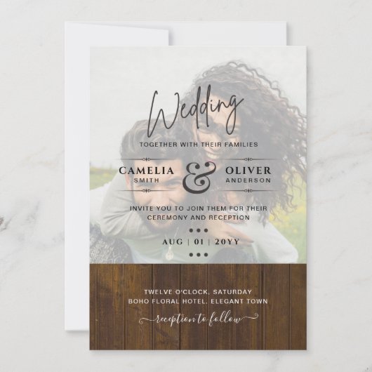 Rustikales FOTO OVERLAY Wedding INVITE QR Code UAW Einladung (Vorderseite)