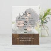 Rustikales FOTO OVERLAY Wedding INVITE QR Code UAW Einladung (Stehend Vorderseite)