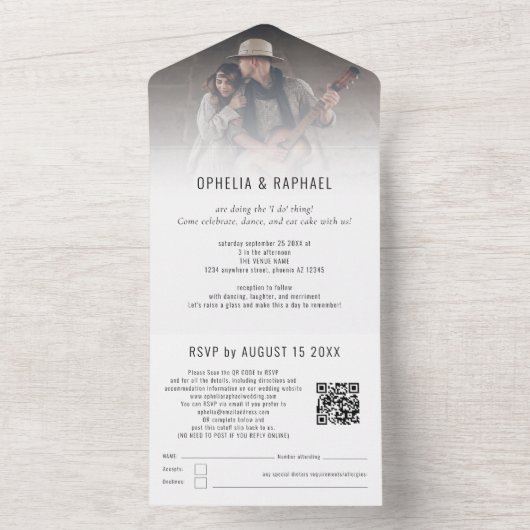 Rustikales Foto QR Script Empfänger-Adresse Hochze All In One Einladung (Innen Boden)