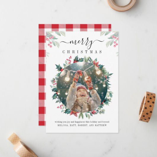 Rustikales Foto Red Berries Weihnachten Mitteilungskarte (Vorderseite/Rückseite Beispiel)