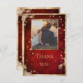 Rustikales Foto Red Gold Flat Danke Karte (Vorne/Hinten)