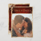 Rustikales Foto Red Gold Flat Save the Date (Vorne/Hinten)