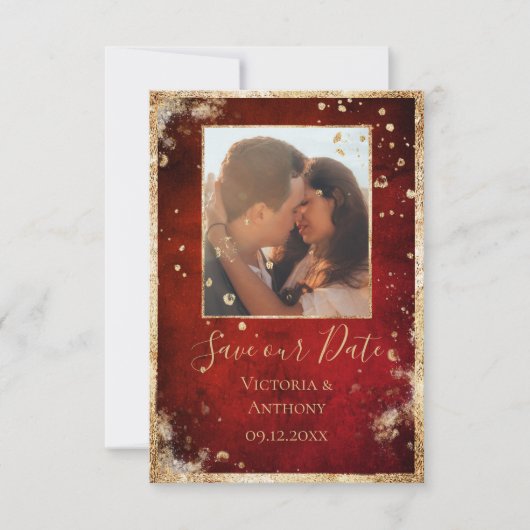 Rustikales Foto Red Gold Flat Save The Date (Vorderseite)