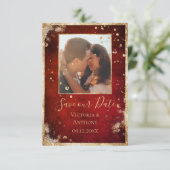 Rustikales Foto Red Gold Flat Save The Date (Stehend Vorderseite)