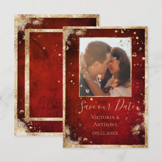 Rustikales Foto Red Gold Flat Save The Date (Vorne/Hinten)