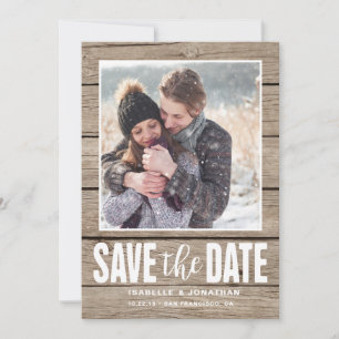 Rustikales Foto Save the Date aus hellem Holz