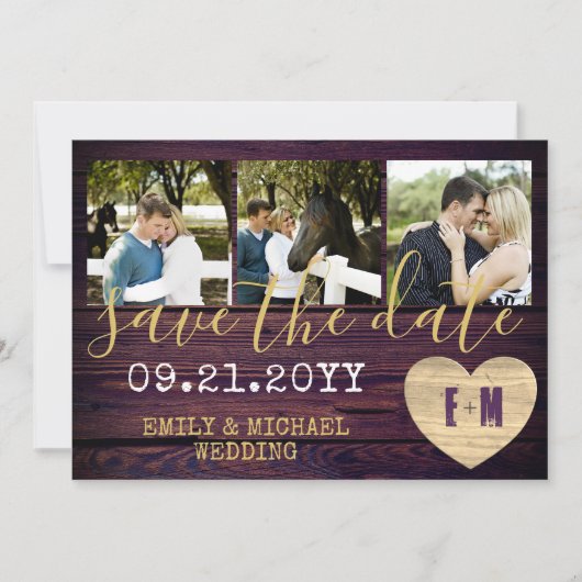 Rustikales FOTO Save the Date Lila Gold (Vorderseite)