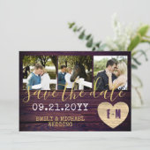 Rustikales FOTO Save the Date Lila Gold (Stehend Vorderseite)