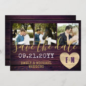 Rustikales FOTO Save the Date Lila Gold (Vorne/Hinten)