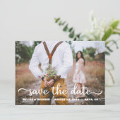 Rustikales Foto Save the Date Moderne Skriptkarte (Stehend Vorderseite)