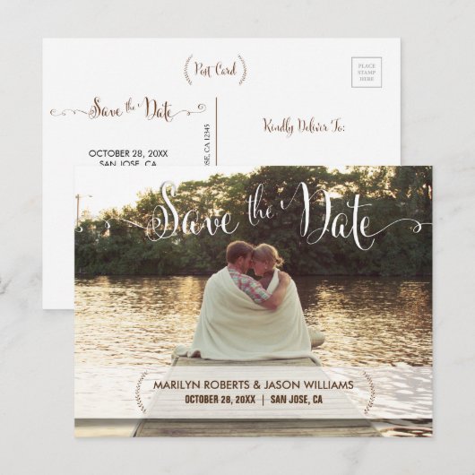 Rustikales Foto Save the Date Postkarte (Vorne/Hinten)