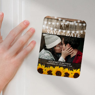 Rustikales Foto Save the Date   Sonnenblumenhochze Magnet