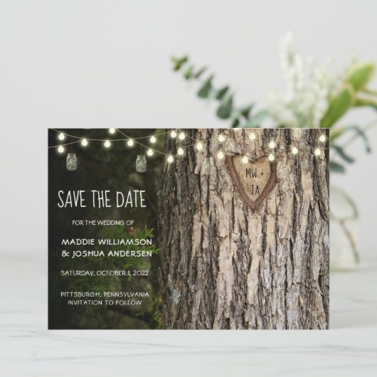 Rustikales Foto Save the Date | STRINGLICHTE (Stehend Vorderseite)