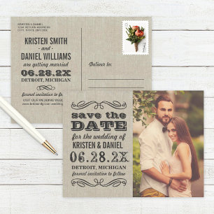 Rustikales Foto Save the Date   Vintage Typografie Ankündigungspostkarte