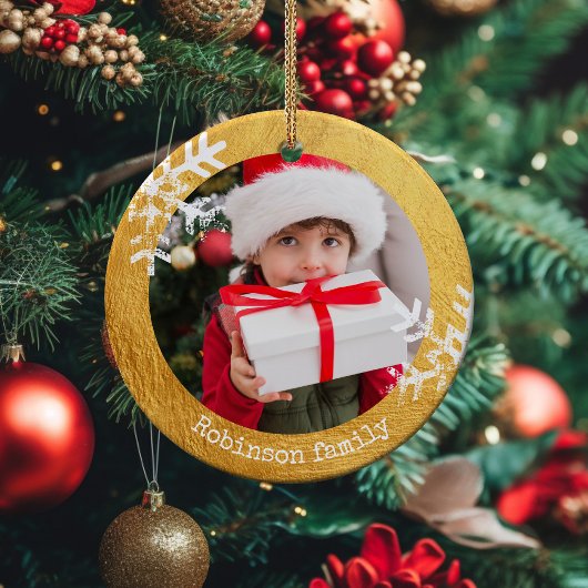 Rustikales Foto Schneeflocken Keramik Ornament