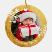 Rustikales Foto Schneeflocken Keramik Ornament (Vorne)