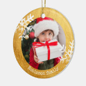 Rustikales Foto Schneeflocken Keramik Ornament (Links)