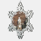 Rustikales Foto Schneeflocken Zinn-Ornament (Rechts)
