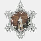 Rustikales Foto Schneeflocken Zinn-Ornament (Vorderseite)