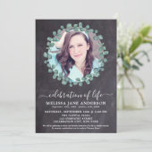 Rustikales Foto Slate Celebration of life Einladung (Stehend Vorderseite)