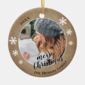 Rustikales Foto Snowflake Frohe Weihnachten Keramik Ornament (Vorne)