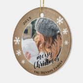 Rustikales Foto Snowflake Frohe Weihnachten Keramik Ornament (Links)