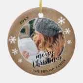 Rustikales Foto Snowflake Frohe Weihnachten Keramik Ornament (Hinten)