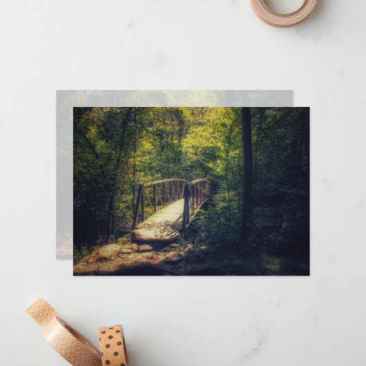 Rustikales Foto über die Brücke verzaubertes Waldl Mitteilungskarte (Vorderseite/Rückseite Beispiel)