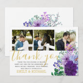 Rustikales FOTO Vielen Dank Karten Blue Blumen (Vorne/Hinten)